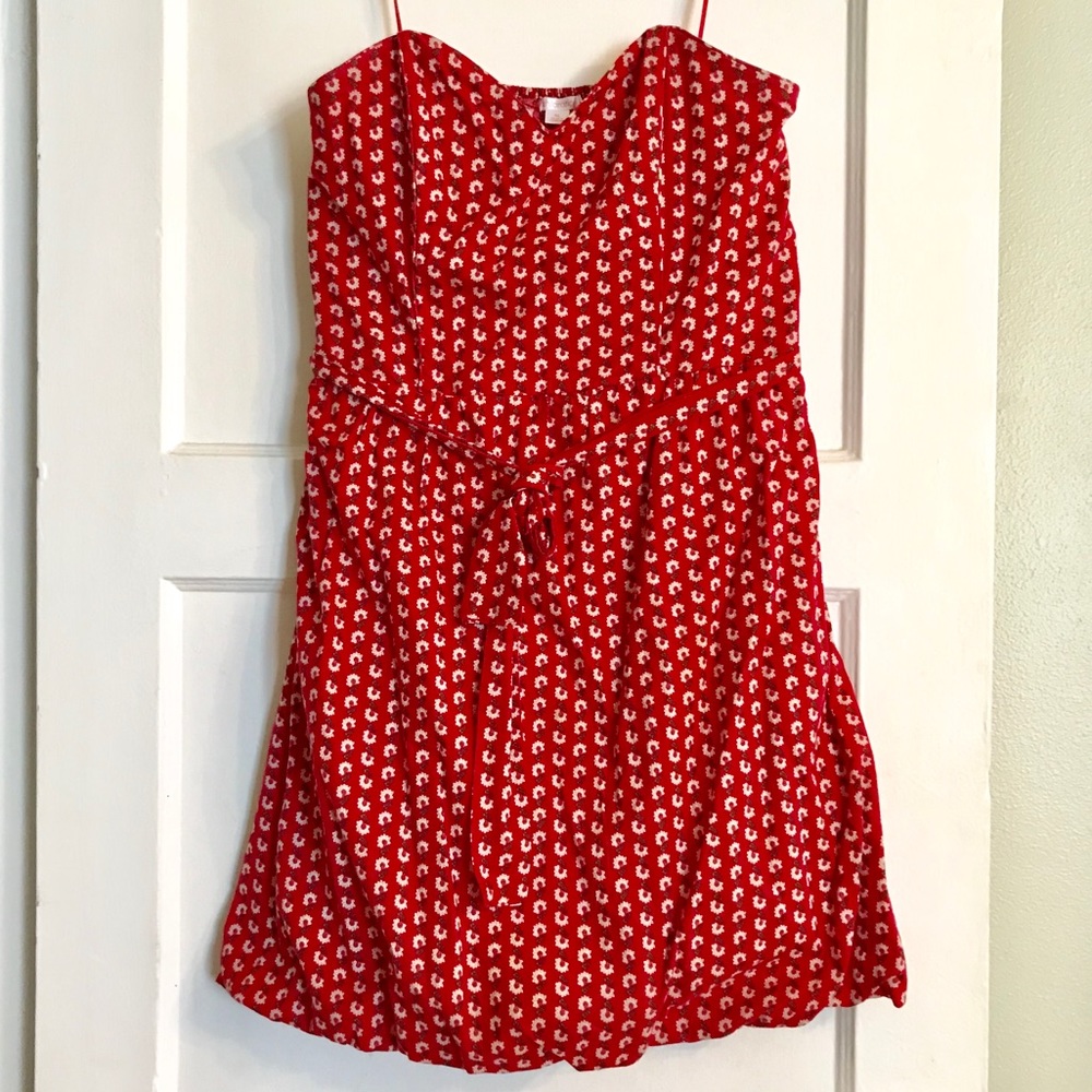 Strapless Red Floral Dress ❤️